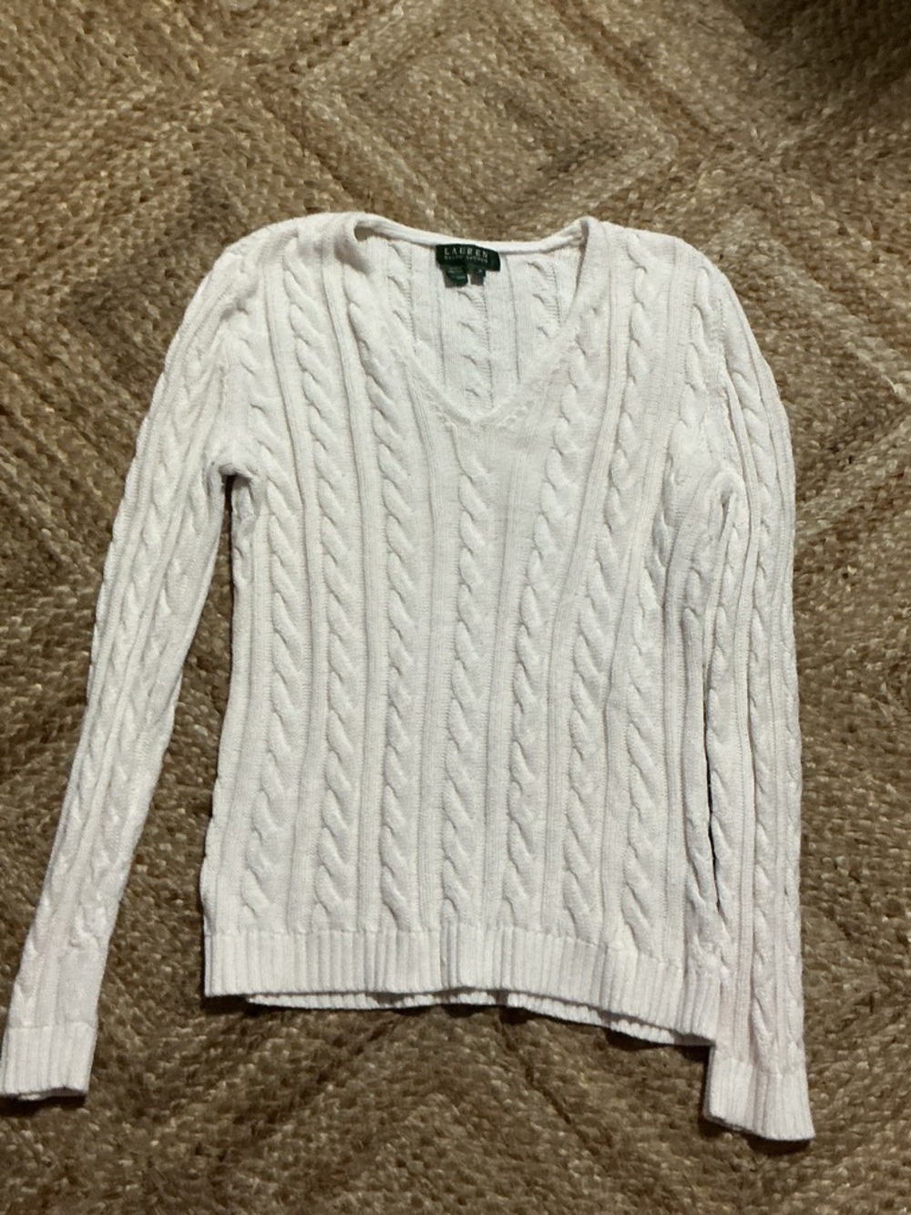 Ralph Lauren Cream Cable-Knit V-Neck Sweater